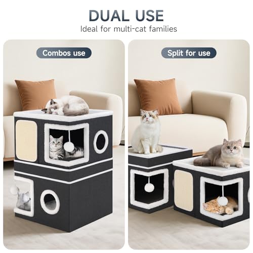 Large Cat Cave Bed with Round Window, Cushion & Cozy Hideaway Condo