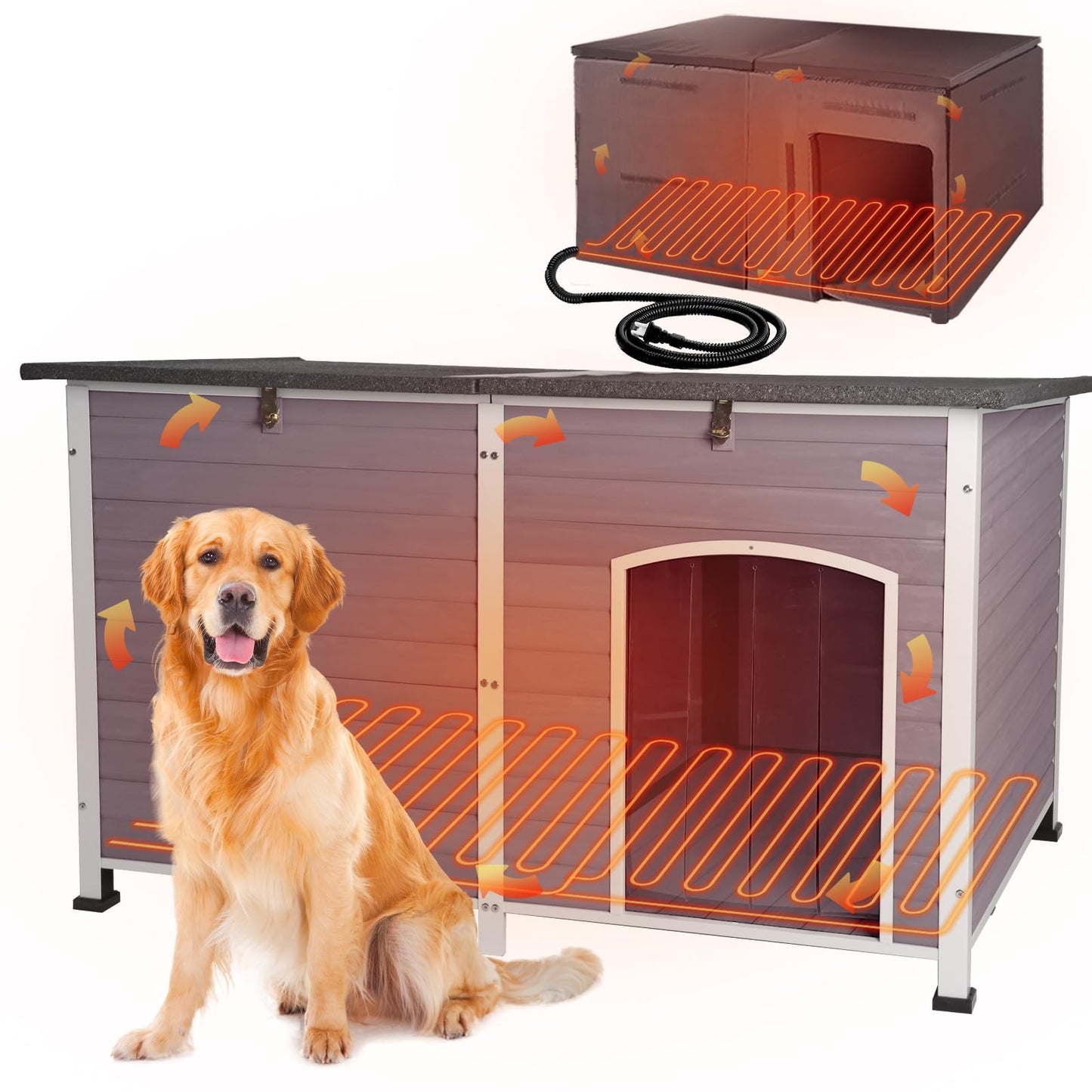 Weatherproof Wooden Dog House with Raised Feet & Iron Frame