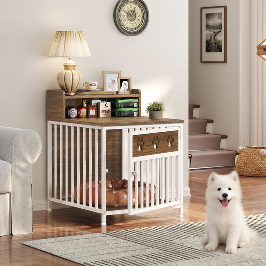 Two-Tier Wooden Dog Crate Furniture End Table for Small Dogs