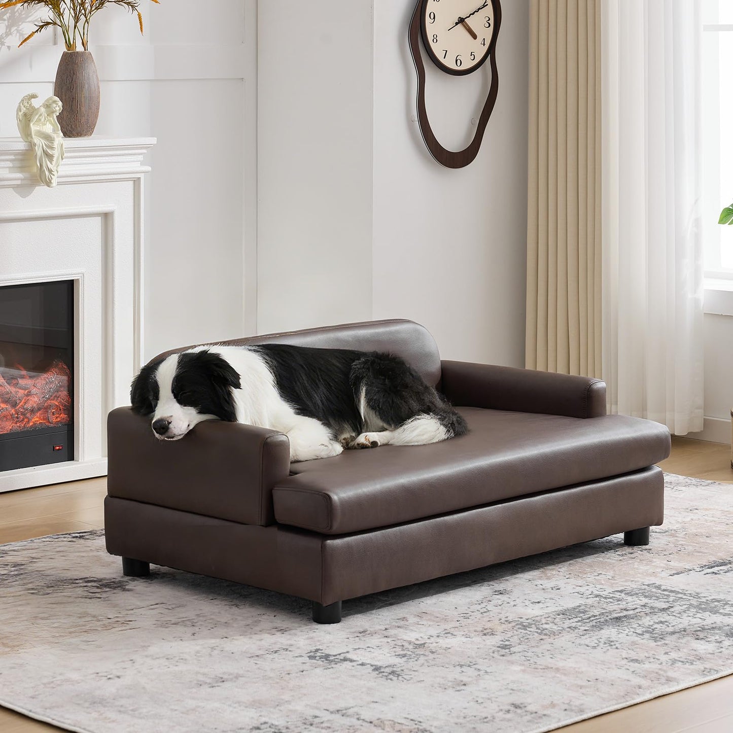 Luxury Elevated Dog Sofa Bed with Waterproof Leather & Foam Cushion