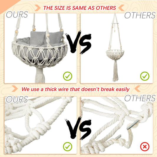 3PCS Macrame Cat Hammock Hanging Bed with Scratch Pad