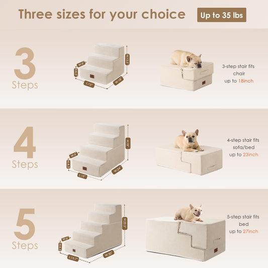 Extra Wide Dog Stairs Ramp for Bed & Couch, 3–5 Steps