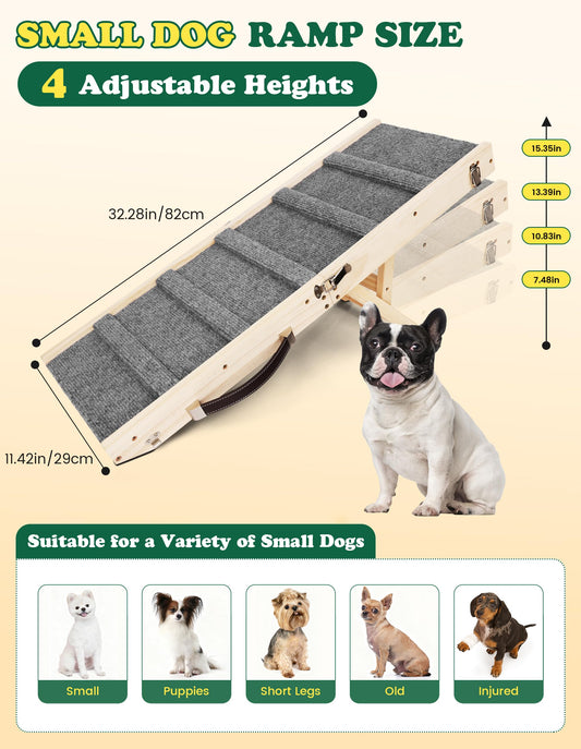 Foldable Adjustable Dog Ramp with Non-Slip Carpet for Couch