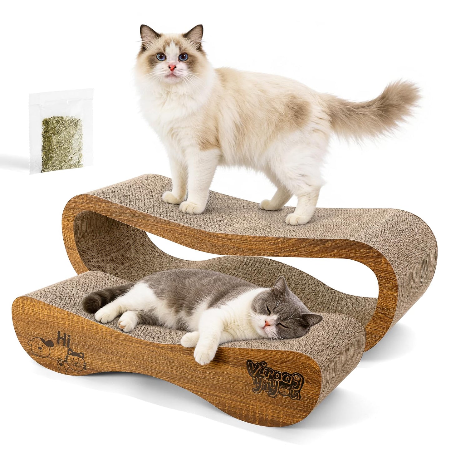 2-in-1 Cat Scratcher Lounge with Corrugated Cardboard Boards