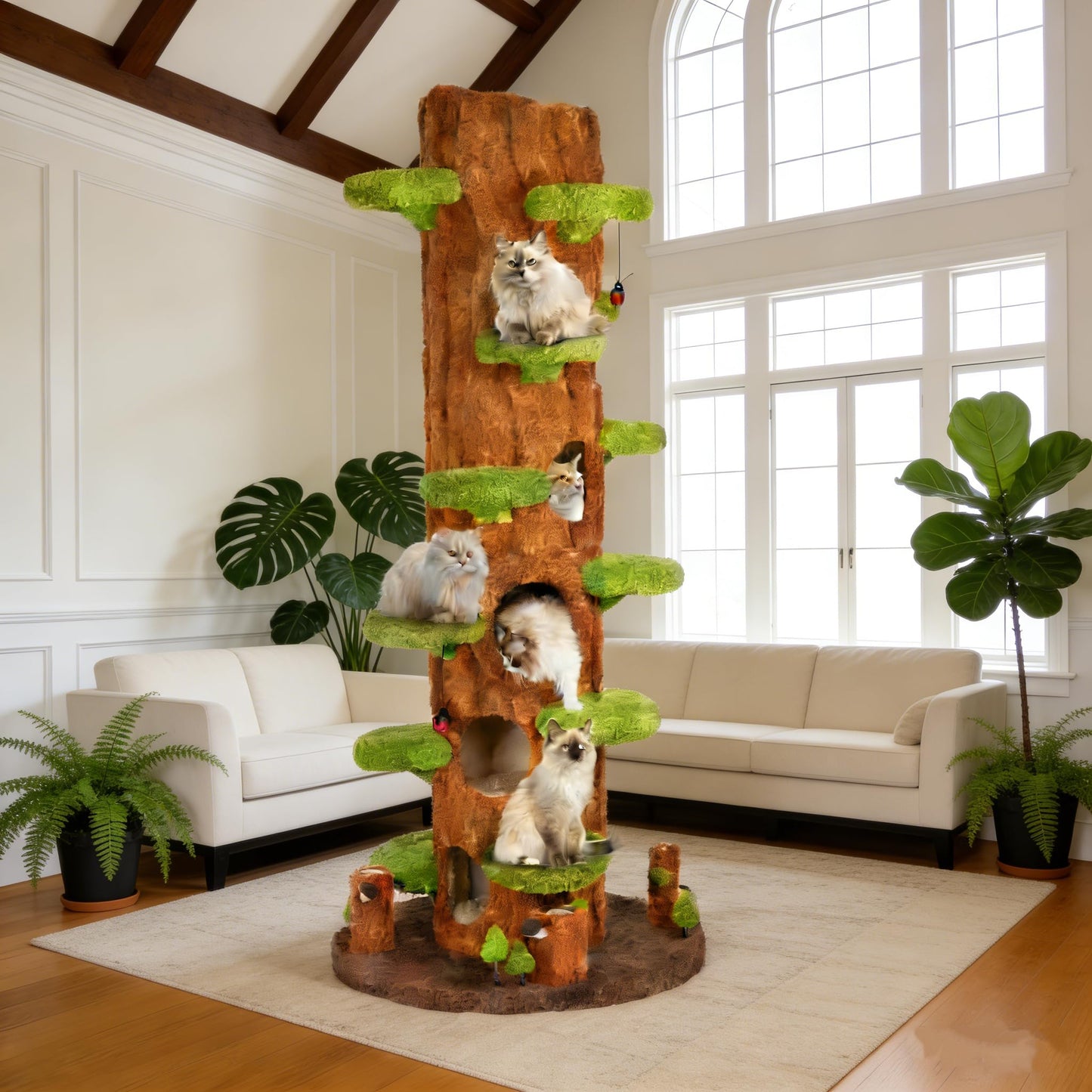90.5" Tall Cat Tree Tower with Condo, Plush Platforms & Scratching Board