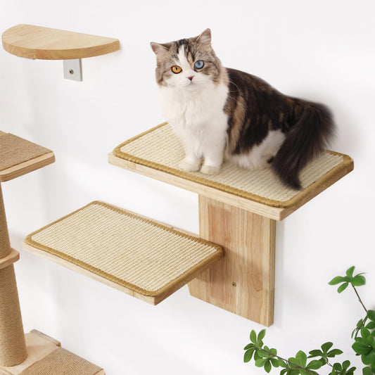 Tree Shape Cat Wall Shelves with Wooden Platforms for Climbing