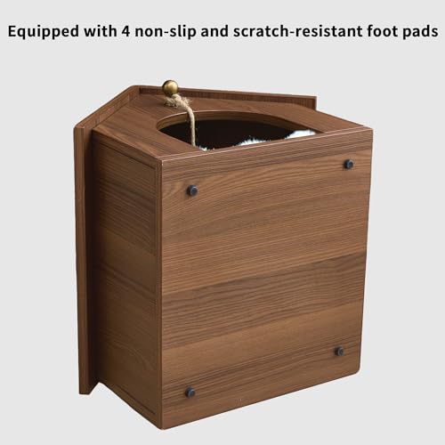 Modern Wooden Cat House with Plush Cushion & Hanging Toy Hideaway