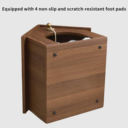 Modern Wooden Cat House with Plush Cushion & Hanging Toy Hideaway