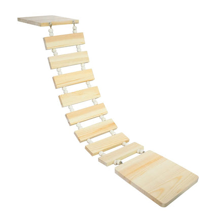 Handcrafted Wooden Cat Climber Tree with Wall Mount Perch, Bridge & Ladder