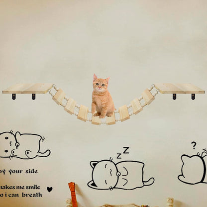 Handcrafted Wooden Cat Climber Tree with Wall Mount Perch, Bridge & Ladder
