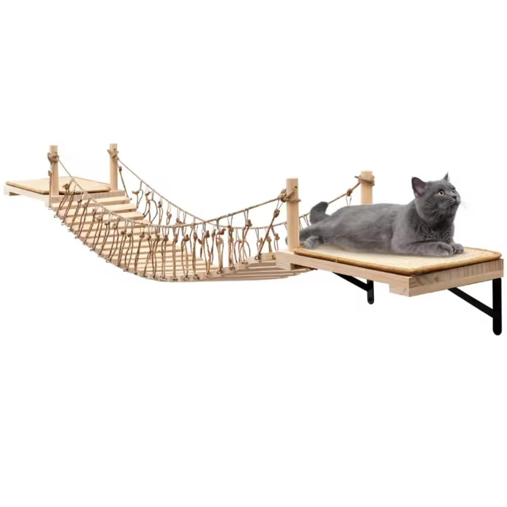 Wall Mounted Cat Rope Bridge with Bed, Perches & Sisal Scratch Mat