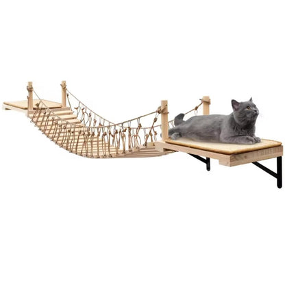 Wall Mounted Cat Rope Bridge with Bed, Perches & Sisal Scratch Mat