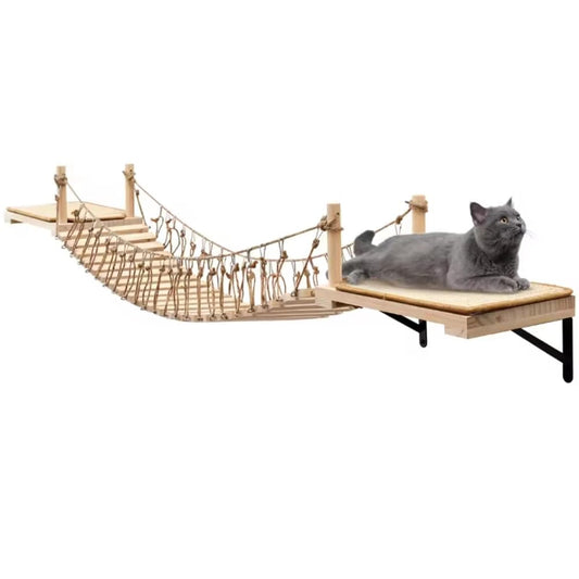 Wall Mounted Cat Rope Bridge with Bed, Perches & Sisal Scratch Mat
