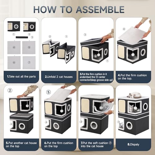Large Cat Cave Bed with Round Window, Cushion & Cozy Hideaway Condo