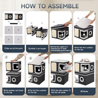 Large Cat Cave Bed with Round Window, Cushion & Cozy Hideaway Condo