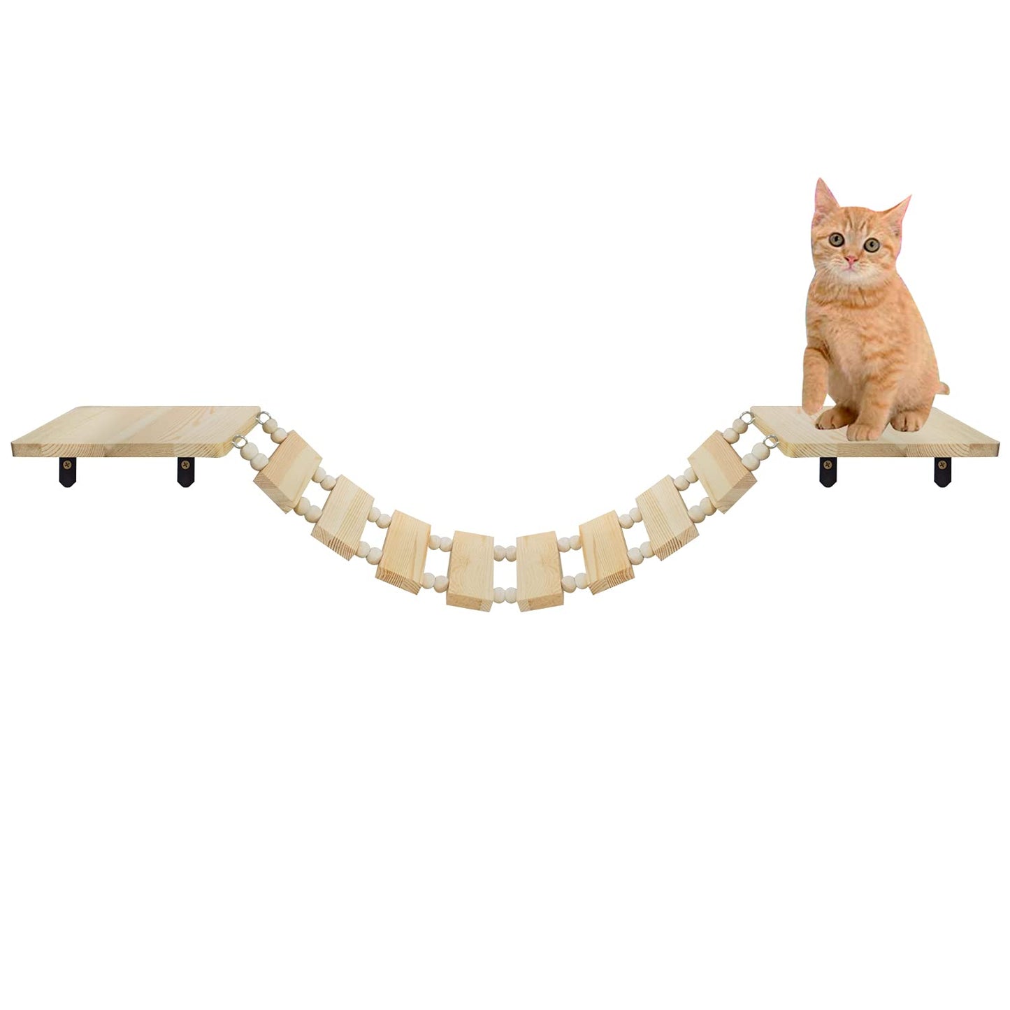 Handcrafted Wooden Cat Climber Tree with Wall Mount Perch, Bridge & Ladder