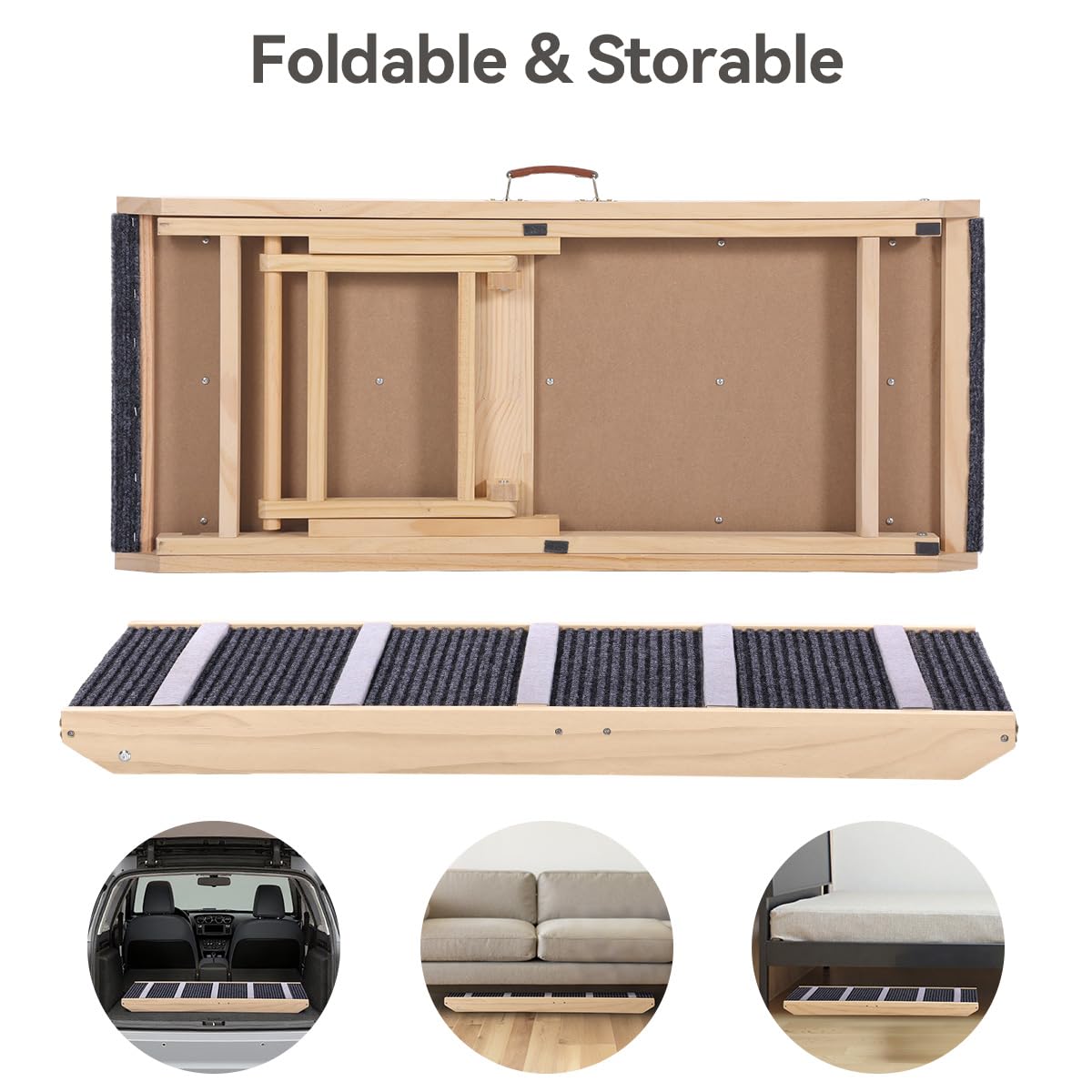 Extra Wide Foldable Dog Ramp with Adjustable Heights & Non-Slip Walkway