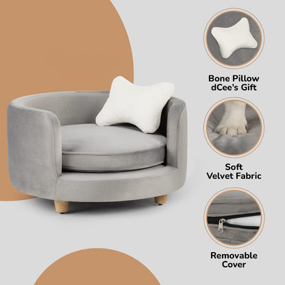Velvet Pet Sofa Bed with Cushion Support for Dogs & Cats