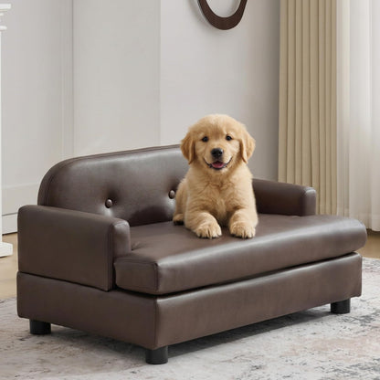 Luxury Elevated Dog Sofa Bed with Waterproof Leather & Foam Cushion