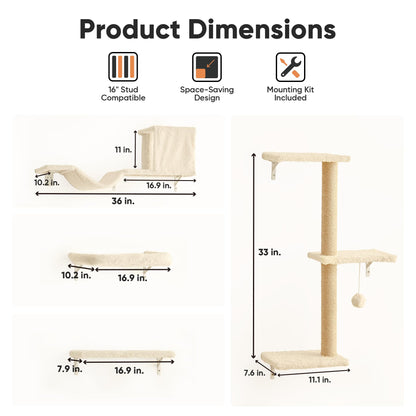 4-in-1 Cat Wall Climber Set with Bridge, Bed & Scratching Post