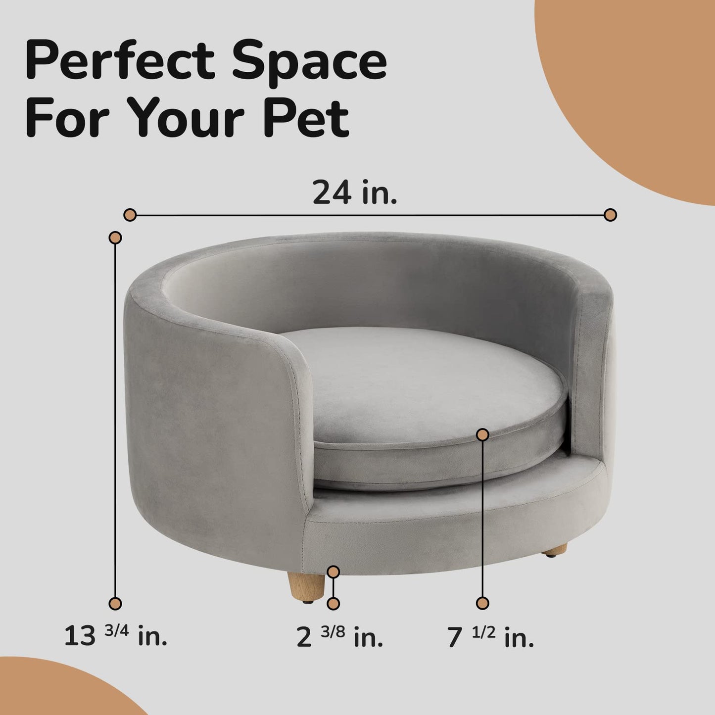 Velvet Pet Sofa Bed with Cushion Support for Dogs & Cats