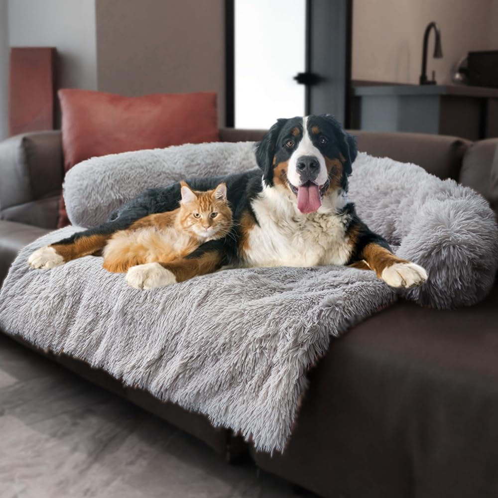 Calming Plush Dog & Cat Bed Mat with Waterproof Washable Cover