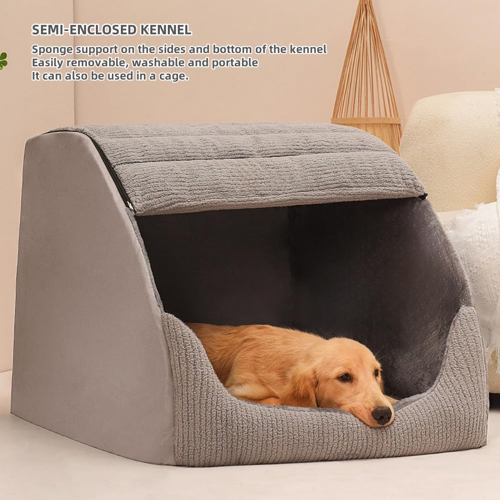 Extra Large Dog House Bed with Memory Foam & Plush Cushion