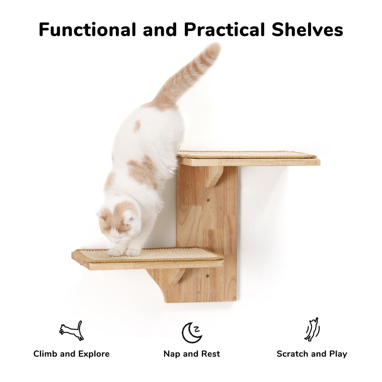Tree Shape Cat Wall Shelves with Wooden Platforms for Climbing