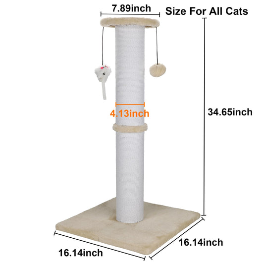 34" Heavy Duty Sisal Cat Scratching Post with Hanging Toys