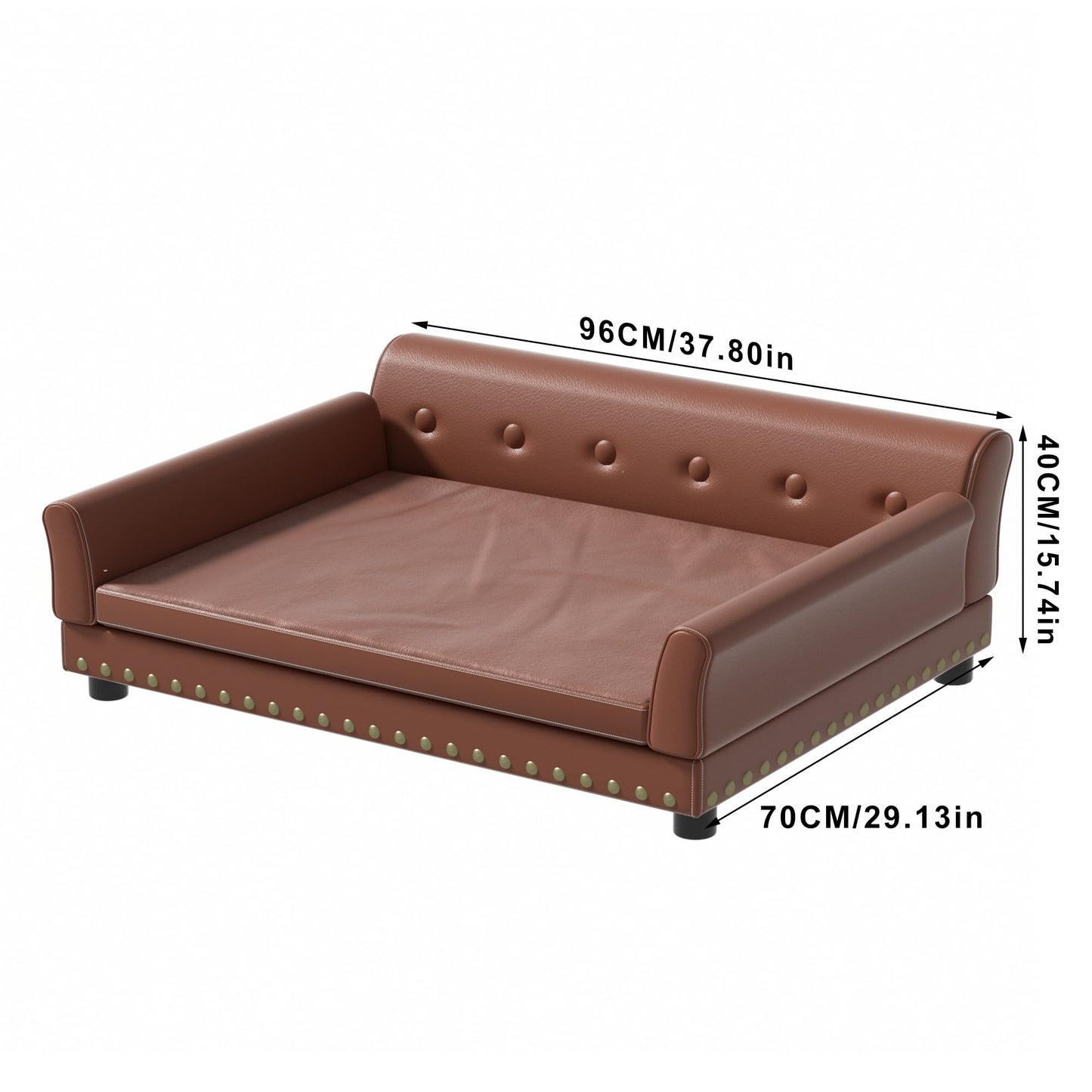 Large Leather Dog Sofa Bed with Thick Foam & Raised Design