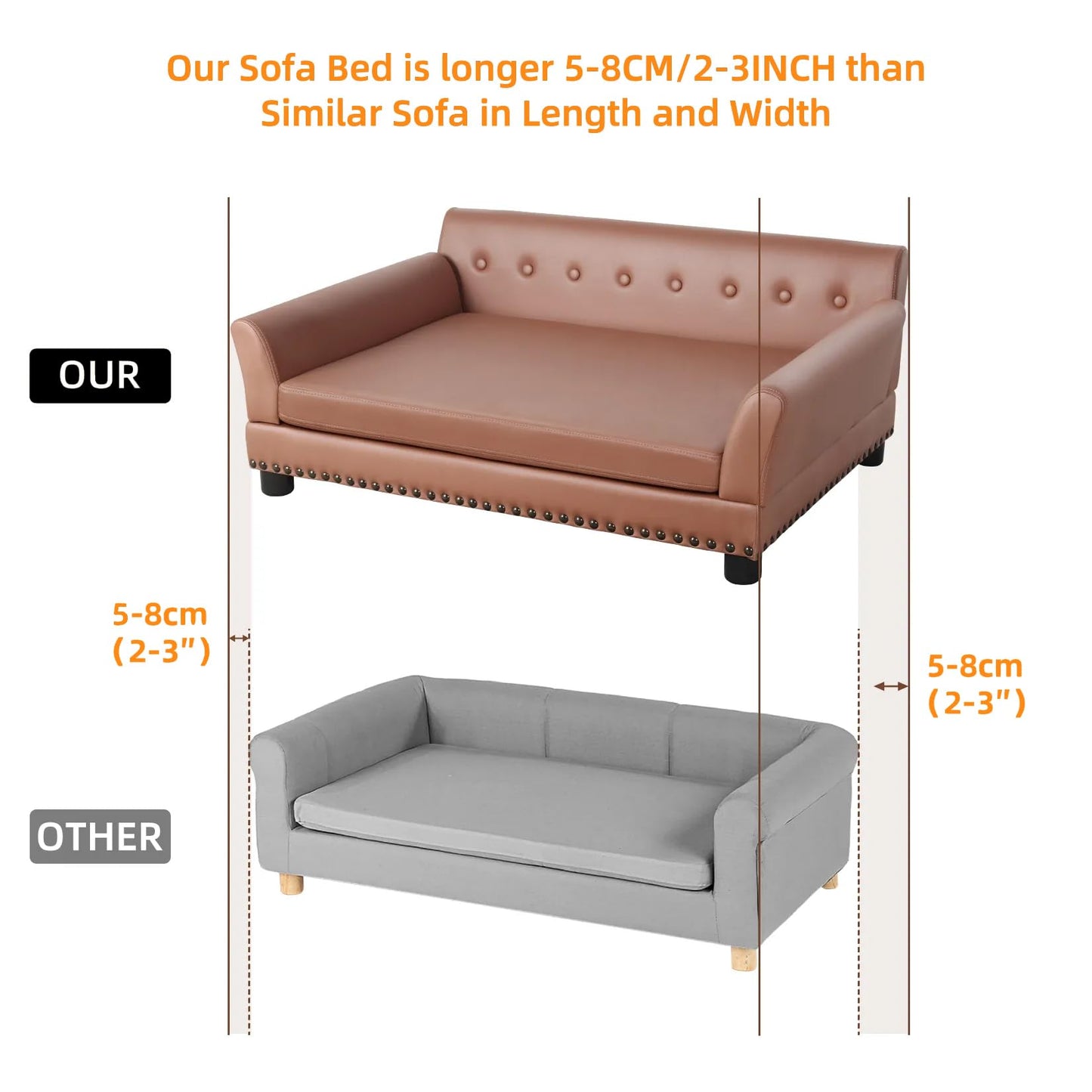 Large Leather Dog Sofa Bed with Thick Foam & Raised Design