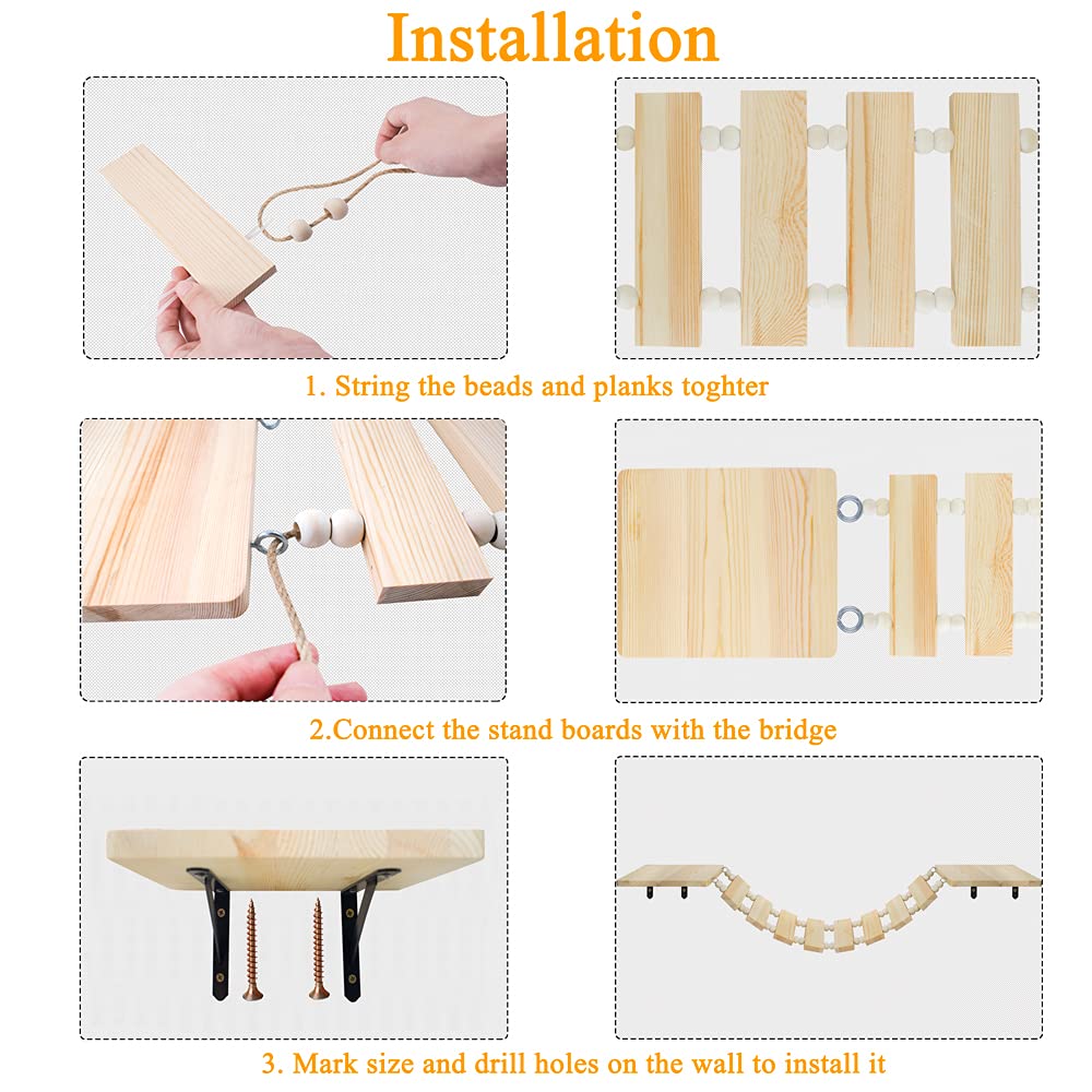 Handcrafted Wooden Cat Climber Tree with Wall Mount Perch, Bridge & Ladder