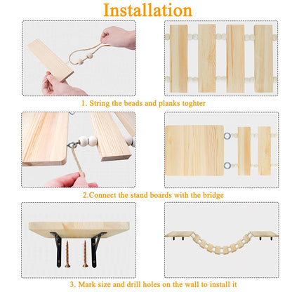 Handcrafted Wooden Cat Climber Tree with Wall Mount Perch, Bridge & Ladder