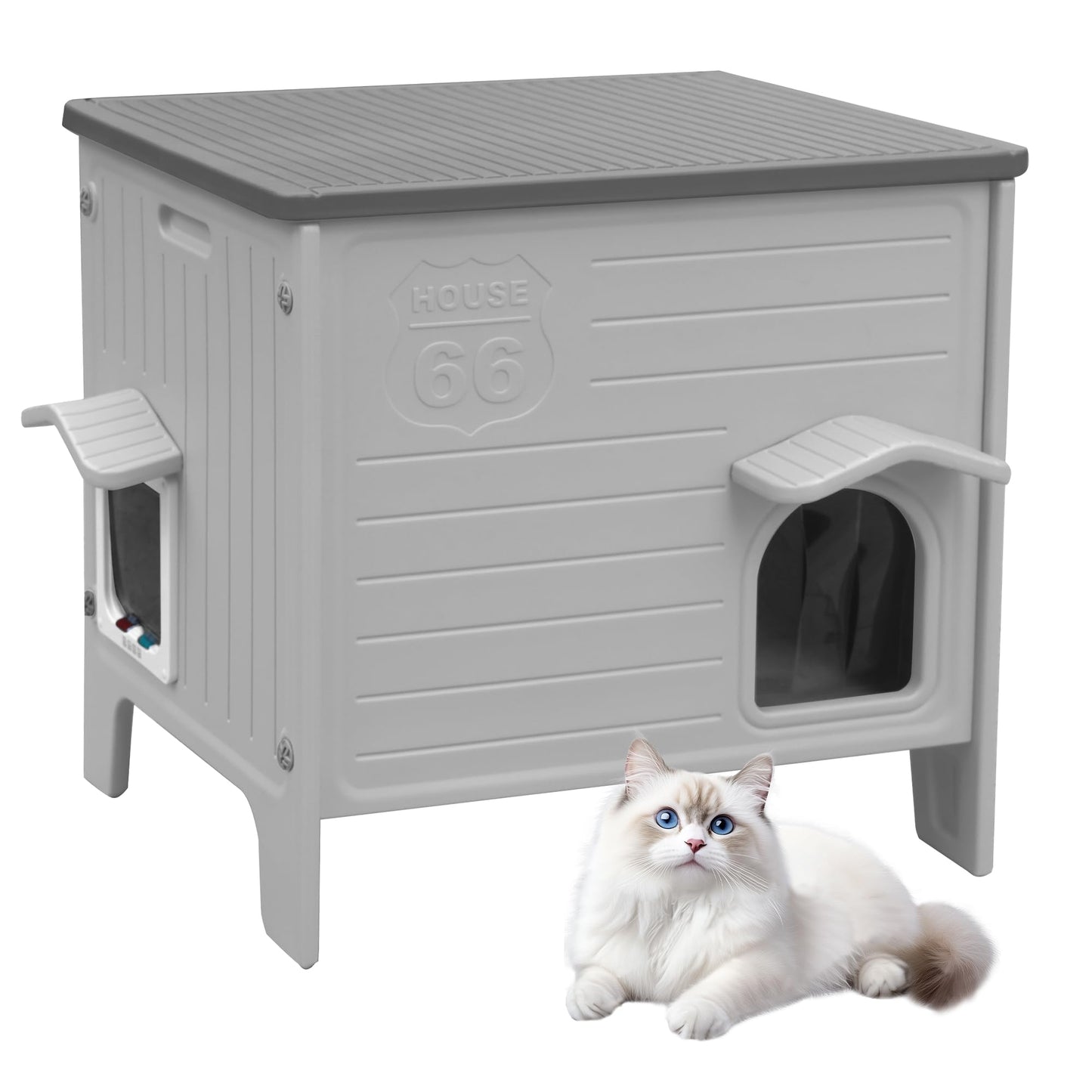 Weatherproof Outdoor Cat House with Escape Door & Waterproof Shelter