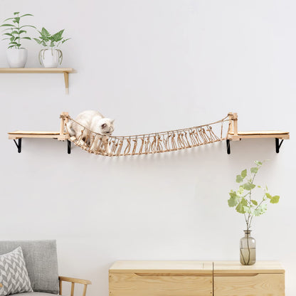 Wall Mounted Cat Rope Bridge with Bed, Perches & Sisal Scratch Mat