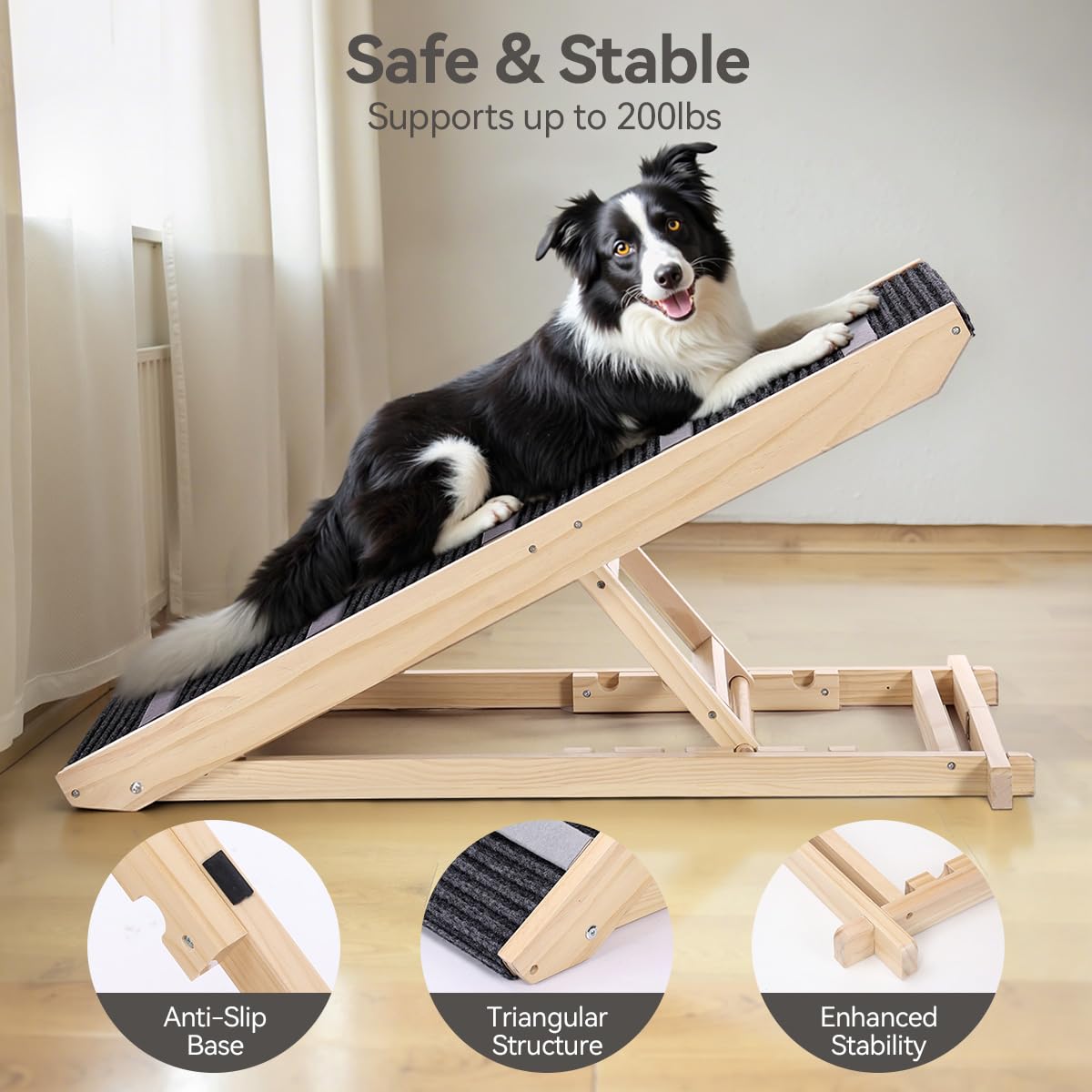 Extra Wide Foldable Dog Ramp with Adjustable Heights & Non-Slip Walkway