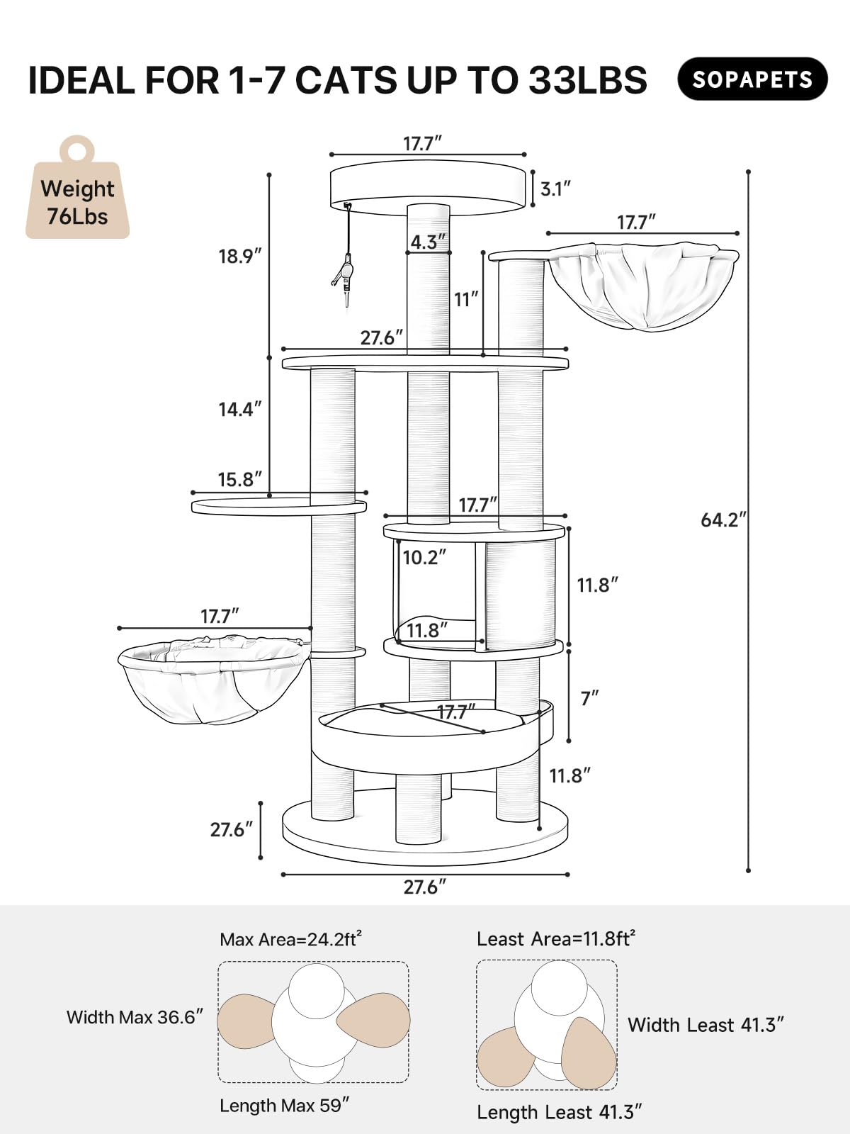 Sopapets Extra Large Cat Tree for Indoor Cats Large Adult Maine Coon