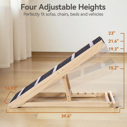 Extra Wide Foldable Dog Ramp with Adjustable Heights & Non-Slip Walkway