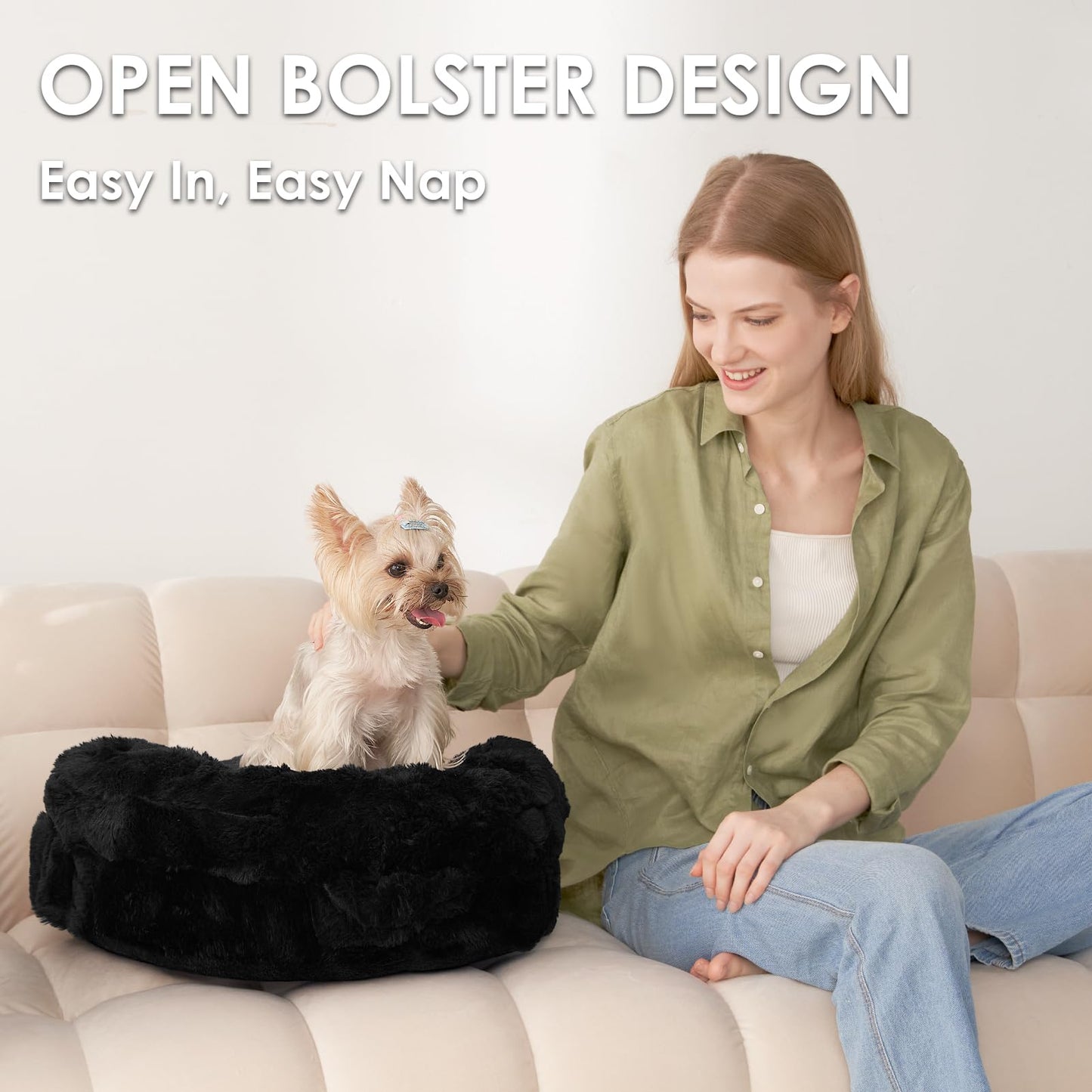 Fluffy Faux Fur Pet Sofa Bed with Waterproof Washable Cover