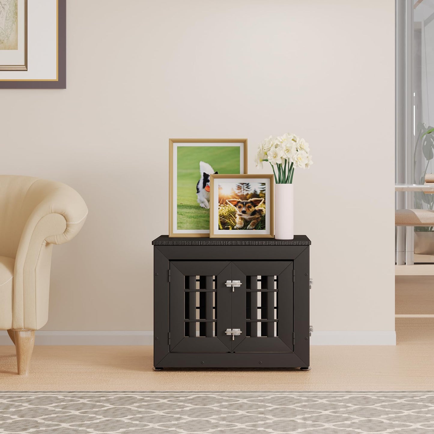 48" Heavy Duty Dog Crate Furniture with Waterproof Top & Wooden Frame