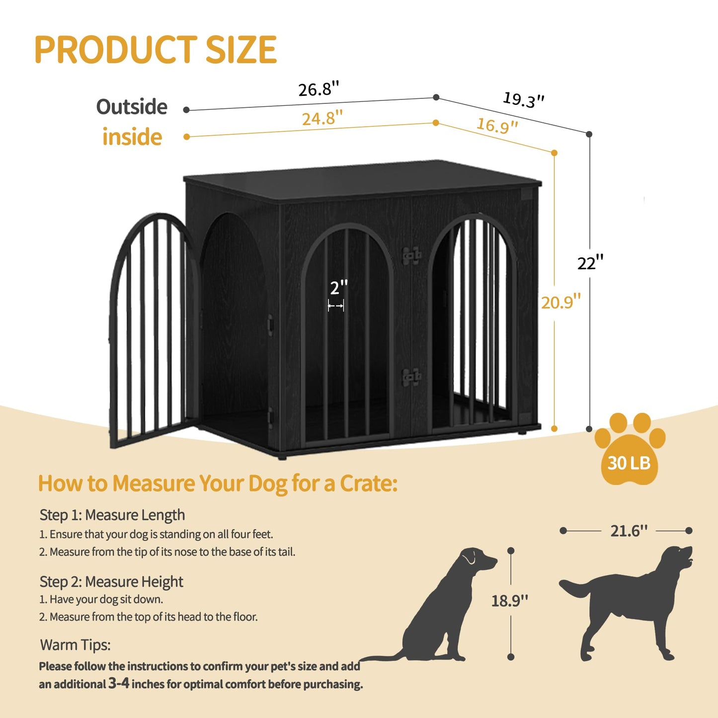 Wooden Dog Crate Furniture Kennel End Table for Dogs