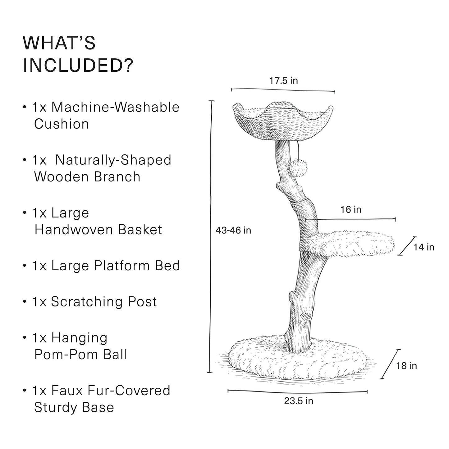 Modern Wooden Cat Tree Tower with Real Branch & Climbing Condo
