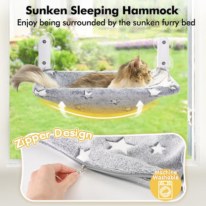 Cordless Cat Window Perch Hammock with Metal Frame & Washable Cover