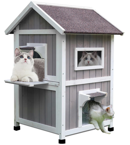 Weatherproof Outdoor Cat House with Escape Door & Wooden Shelter