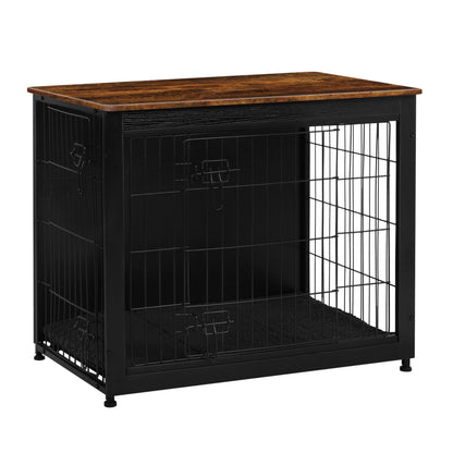 Wooden Dog Crate Furniture with Cushion & Double Doors