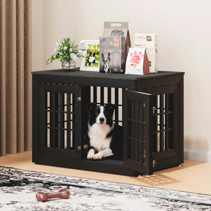 48" Heavy Duty Dog Crate Furniture with Waterproof Top & Wooden Frame