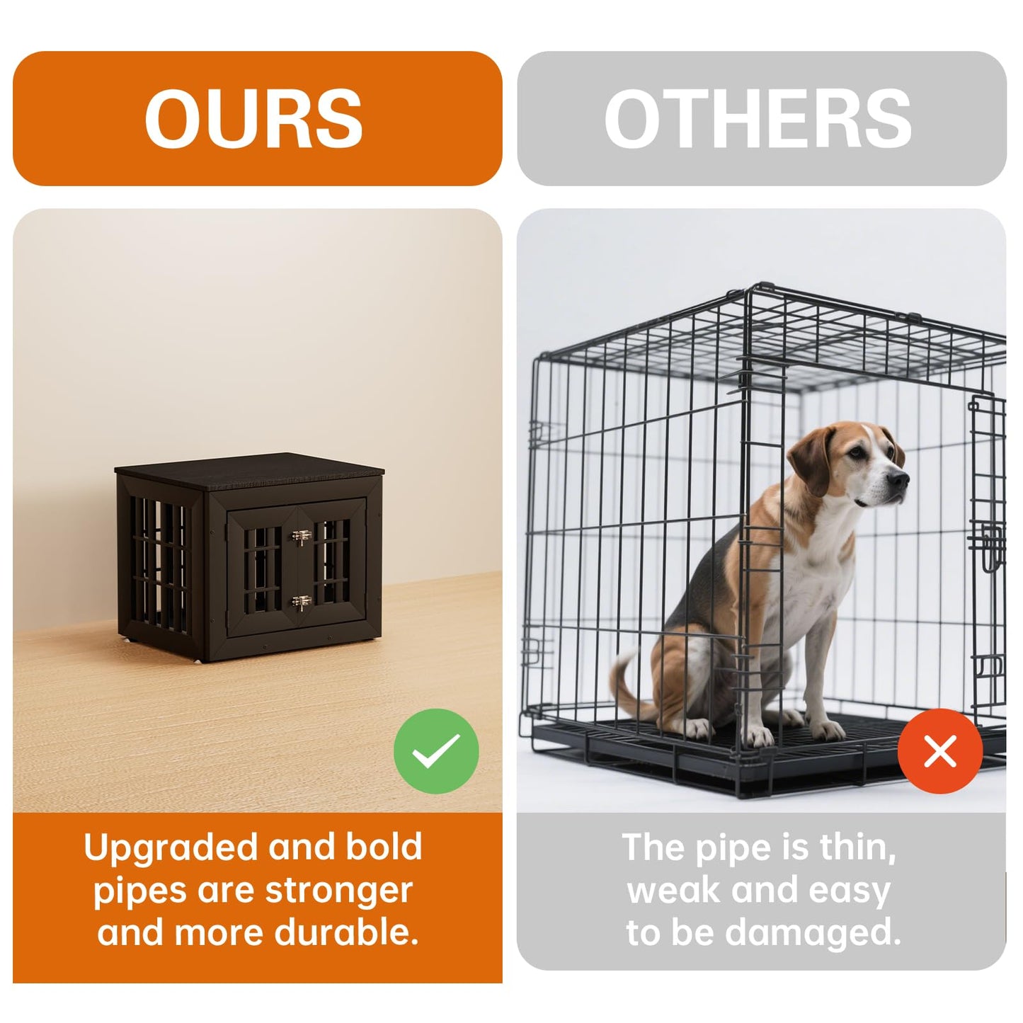 48" Heavy Duty Dog Crate Furniture with Waterproof Top & Wooden Frame