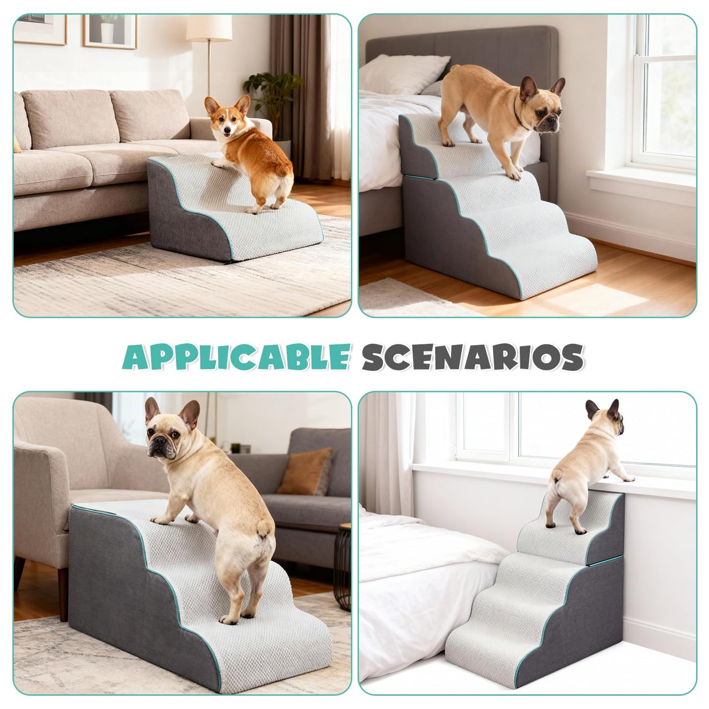 5-Step Foldable Dog Stairs Ramp with Non-Slip Foam Steps