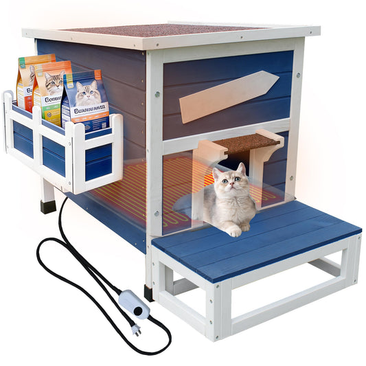 Weatherproof Outdoor Cat House with Escape Door & Wooden Shelter