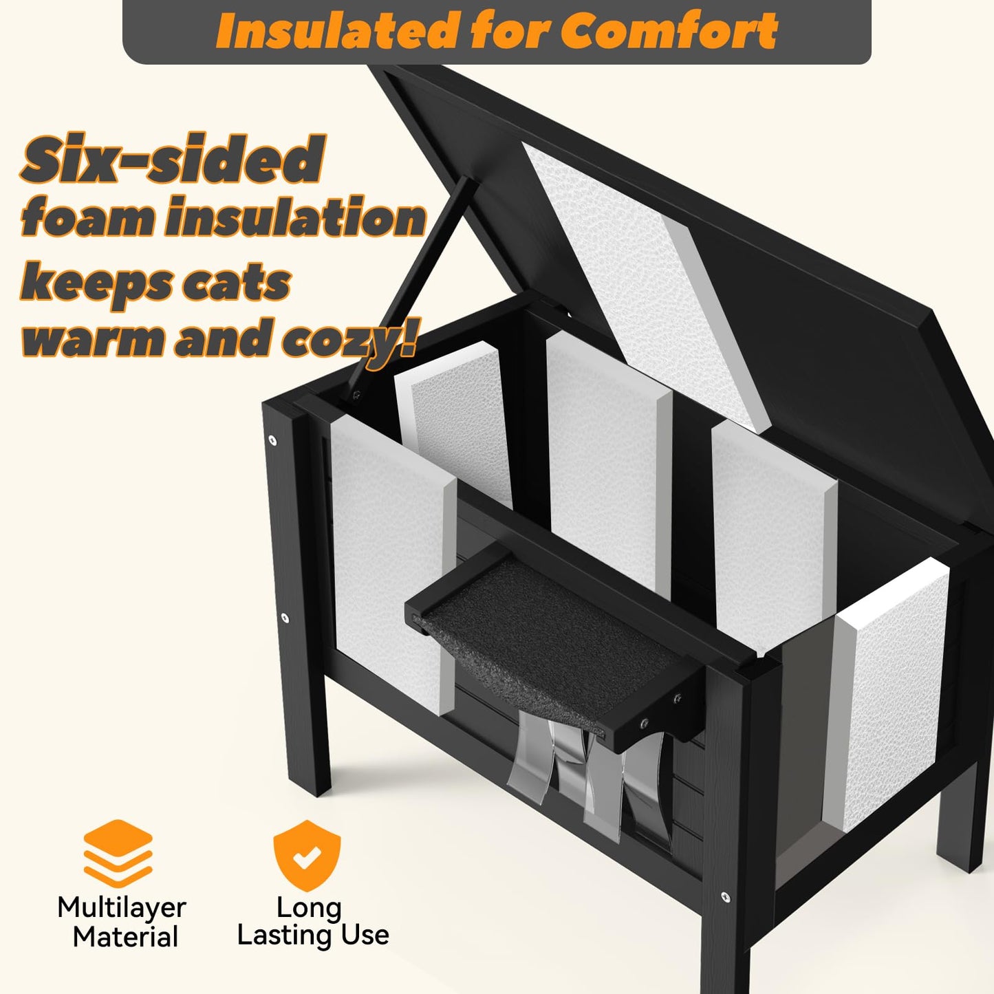 Insulated Outdoor Cat House Shelter for Multiple Cats, Solid Wood